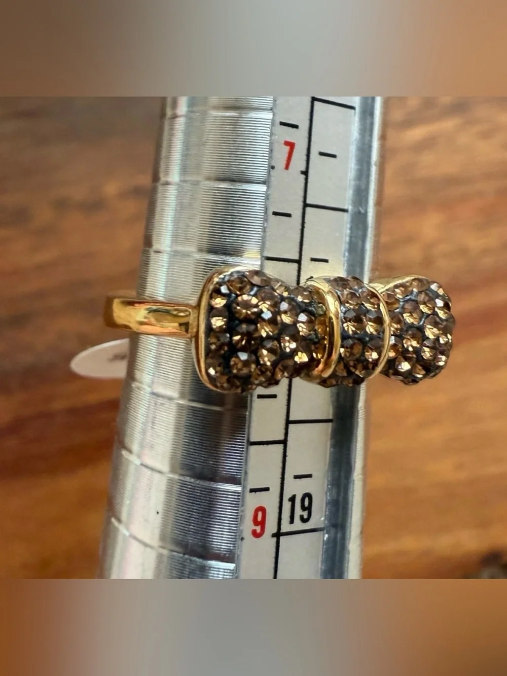 Gold-Tone Brown Pave Rhinestone Bow Ring Multiple Sizes available